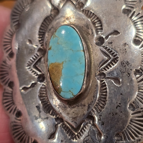 Navajo Sterling Silver Handmade Turquoise Concho Style Bolo Tie "RTL" - Picture 5 of 16